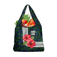 Sierra Leone Grocery Bag with Red Hibiscus Floral Design and Tribal Swirl Pattern