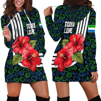 Sierra Leone Hoodie Dress with Red Hibiscus Floral Design and Tribal Swirl Pattern