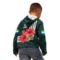 Sierra Leone Kid Hoodie with Red Hibiscus Floral Design and Tribal Swirl Pattern