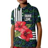 Sierra Leone Kid Polo Shirt with Red Hibiscus Floral Design and Tribal Swirl Pattern