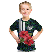 Sierra Leone Kid T Shirt with Red Hibiscus Floral Design and Tribal Swirl Pattern