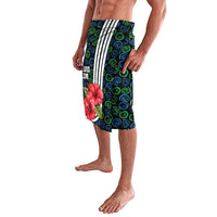 Sierra Leone Lavalava with Red Hibiscus Floral Design and Tribal Swirl Pattern