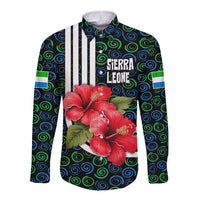Sierra Leone Long Sleeve Button Shirt with Red Hibiscus Floral Design and Tribal Swirl Pattern