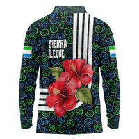 Sierra Leone Long Sleeve Polo Shirt with Red Hibiscus Floral Design and Tribal Swirl Pattern