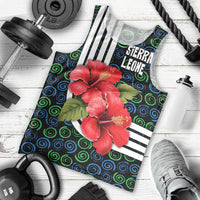 Sierra Leone Men Tank Top with Red Hibiscus Floral Design and Tribal Swirl Pattern