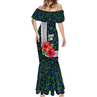 Sierra Leone Mermaid Dress with Red Hibiscus Floral Design and Tribal Swirl Pattern