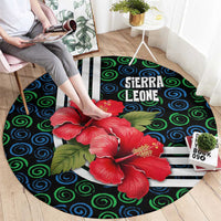 Sierra Leone Round Carpet with Red Hibiscus Floral Design and Tribal Swirl Pattern