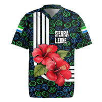 Sierra Leone Rugby Jersey with Red Hibiscus Floral Design and Tribal Swirl Pattern