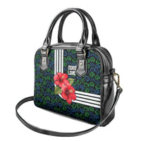 Sierra Leone Shoulder Handbag with Red Hibiscus Floral Design and Tribal Swirl Pattern