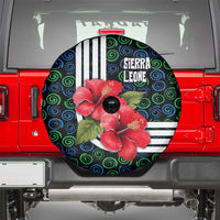 Sierra Leone Spare Tire Cover with Red Hibiscus Floral Design and Tribal Swirl Pattern