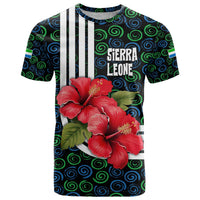Sierra Leone T Shirt with Red Hibiscus Floral Design and Tribal Swirl Pattern