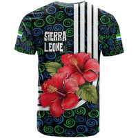 Sierra Leone T Shirt with Red Hibiscus Floral Design and Tribal Swirl Pattern