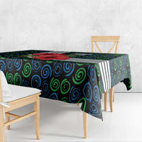 Sierra Leone Tablecloth with Red Hibiscus Floral Design and Tribal Swirl Pattern
