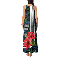 Sierra Leone Tank Maxi Dress with Red Hibiscus Floral Design and Tribal Swirl Pattern