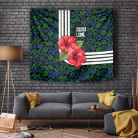 Sierra Leone Tapestry with Red Hibiscus Floral Design and Tribal Swirl Pattern