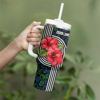 Sierra Leone Tumbler With Handle with Red Hibiscus Floral Design and Tribal Swirl Pattern