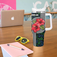 Sierra Leone Tumbler With Handle with Red Hibiscus Floral Design and Tribal Swirl Pattern