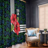 Sierra Leone Window Curtain with Red Hibiscus Floral Design and Tribal Swirl Pattern