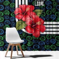 Sierra Leone Window Curtain with Red Hibiscus Floral Design and Tribal Swirl Pattern