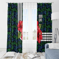 Sierra Leone Window Curtain with Red Hibiscus Floral Design and Tribal Swirl Pattern