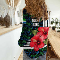Sierra Leone Women Casual Shirt with Red Hibiscus Floral Design and Tribal Swirl Pattern