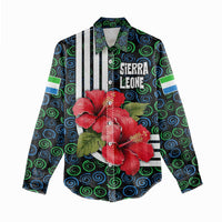 Sierra Leone Women Casual Shirt with Red Hibiscus Floral Design and Tribal Swirl Pattern