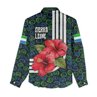 Sierra Leone Women Casual Shirt with Red Hibiscus Floral Design and Tribal Swirl Pattern