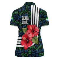 Sierra Leone Women Polo Shirt with Red Hibiscus Floral Design and Tribal Swirl Pattern