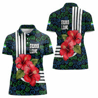 Sierra Leone Women Polo Shirt with Red Hibiscus Floral Design and Tribal Swirl Pattern