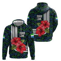 Sierra Leone Zip Hoodie with Red Hibiscus Floral Design and Tribal Swirl Pattern