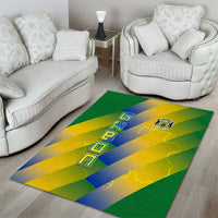 Gabon Flag Colors Area Rug with National Coat of Arms and Vertical Text Design