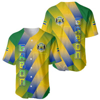 Gabon Flag Colors Baseball Jersey with National Coat of Arms and Vertical Text Design