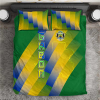 Gabon Flag Colors Bedding Set with National Coat of Arms and Vertical Text Design