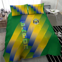 Gabon Flag Colors Bedding Set with National Coat of Arms and Vertical Text Design