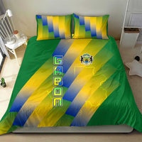 Gabon Flag Colors Bedding Set with National Coat of Arms and Vertical Text Design