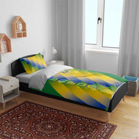 Gabon Flag Colors Bedding Set with National Coat of Arms and Vertical Text Design