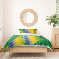 Gabon Flag Colors Bedding Set with National Coat of Arms and Vertical Text Design