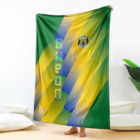 Gabon Flag Colors Blanket with National Coat of Arms and Vertical Text Design