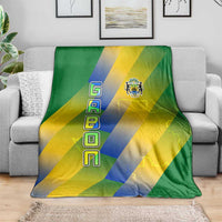 Gabon Flag Colors Blanket with National Coat of Arms and Vertical Text Design
