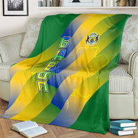 Gabon Flag Colors Blanket with National Coat of Arms and Vertical Text Design
