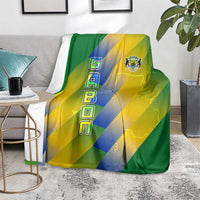 Gabon Flag Colors Blanket with National Coat of Arms and Vertical Text Design