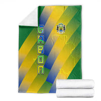 Gabon Flag Colors Blanket with National Coat of Arms and Vertical Text Design