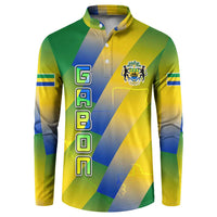 Gabon Flag Colors Button Sweatshirt with National Coat of Arms and Vertical Text Design