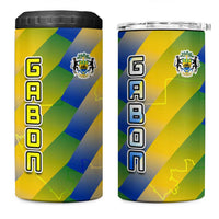 Gabon Flag Colors 4 in 1 Can Cooler Tumbler with National Coat of Arms and Vertical Text Design