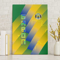 Gabon Flag Colors Canvas Wall Art with National Coat of Arms and Vertical Text Design