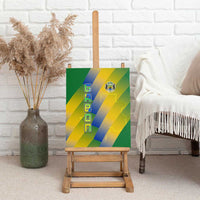 Gabon Flag Colors Canvas Wall Art with National Coat of Arms and Vertical Text Design