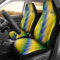 Gabon Flag Colors Car Seat Cover with National Coat of Arms and Vertical Text Design
