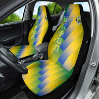 Gabon Flag Colors Car Seat Cover with National Coat of Arms and Vertical Text Design
