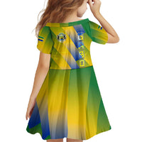 Gabon Flag Colors Family Matching Long Sleeve Bodycon Dress and Hawaiian Shirt with National Coat of Arms and Vertical Text Design