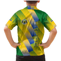 Gabon Flag Colors Family Matching Mermaid Dress and Hawaiian Shirt with National Coat of Arms and Vertical Text Design